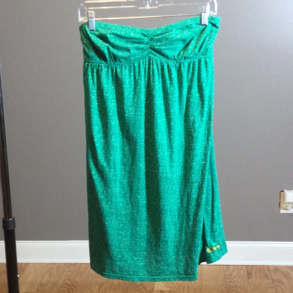 L Billabong Green Print Strapless Dress